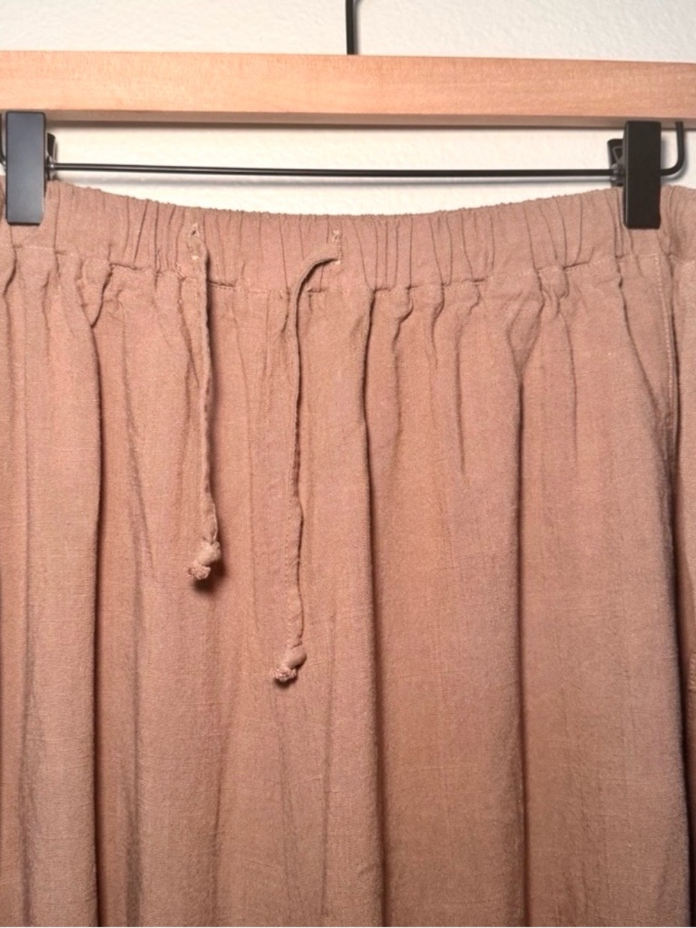 TARSE Linen Blend Wide Leg Cropped Pants XL Taupe Elastic Waist Lounge - Picture 2 of 7